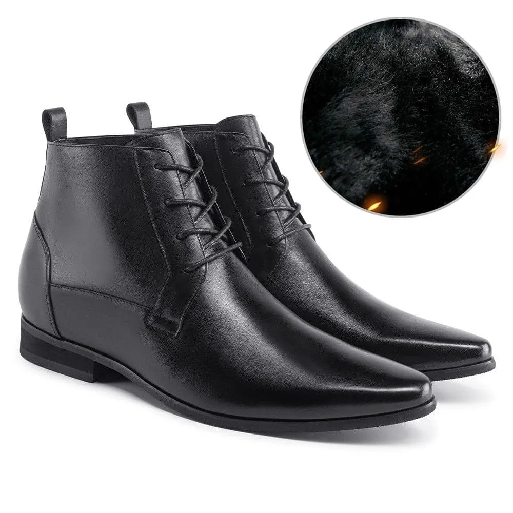 7 CM / 2.76 Inches - CMR CHAMARIPA Elevator Work Boots - Mens Taller Boots - Black Leather Men's Business Boots