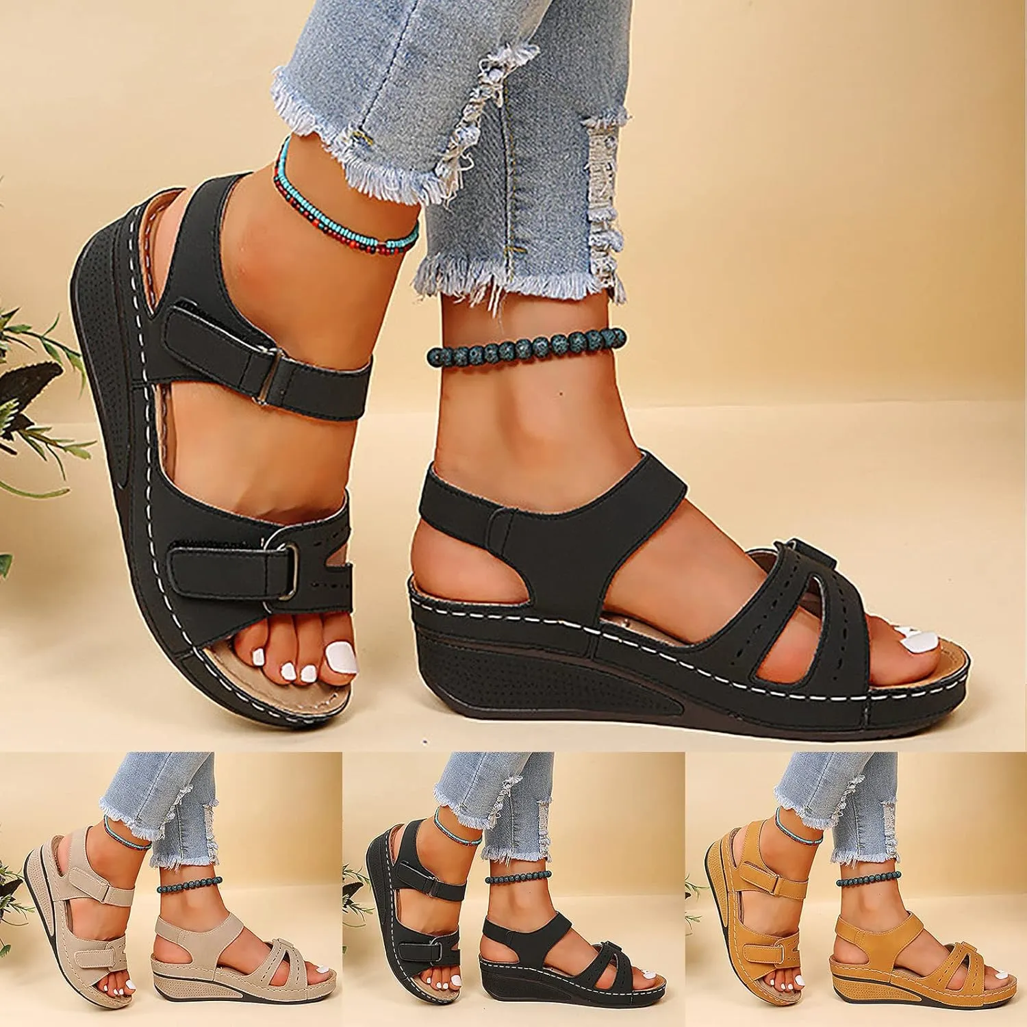 Eduavar Platform Sandals Women Dressy, Womens Sandals Comfortable Summer Casual Open Toe Platform Wedge Orthopedic Sandals