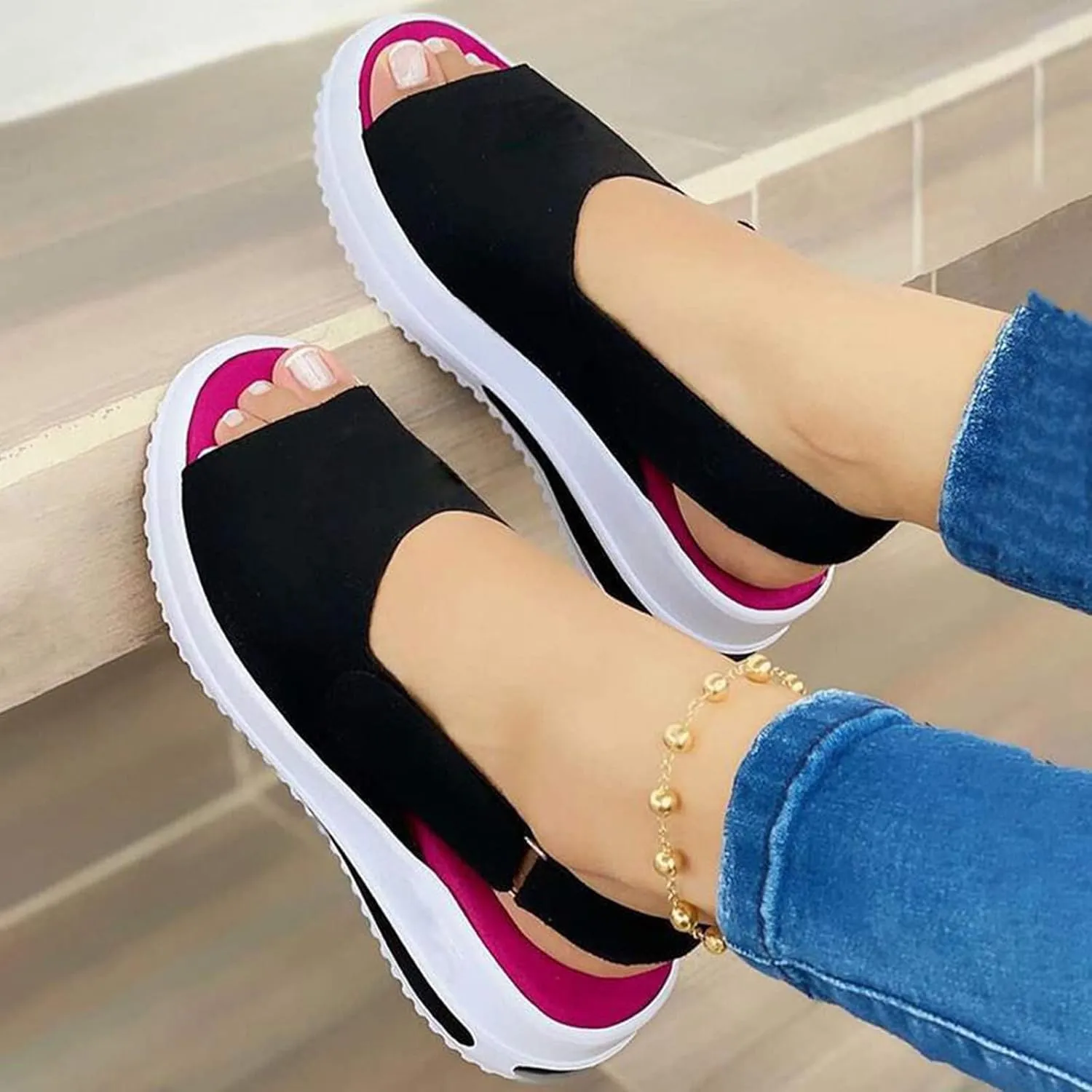Gibobby Sandals for Women 2023 Causal Summer Open Toe Platform Sandals Shoes Platform Ankle Buckle Flip Flops