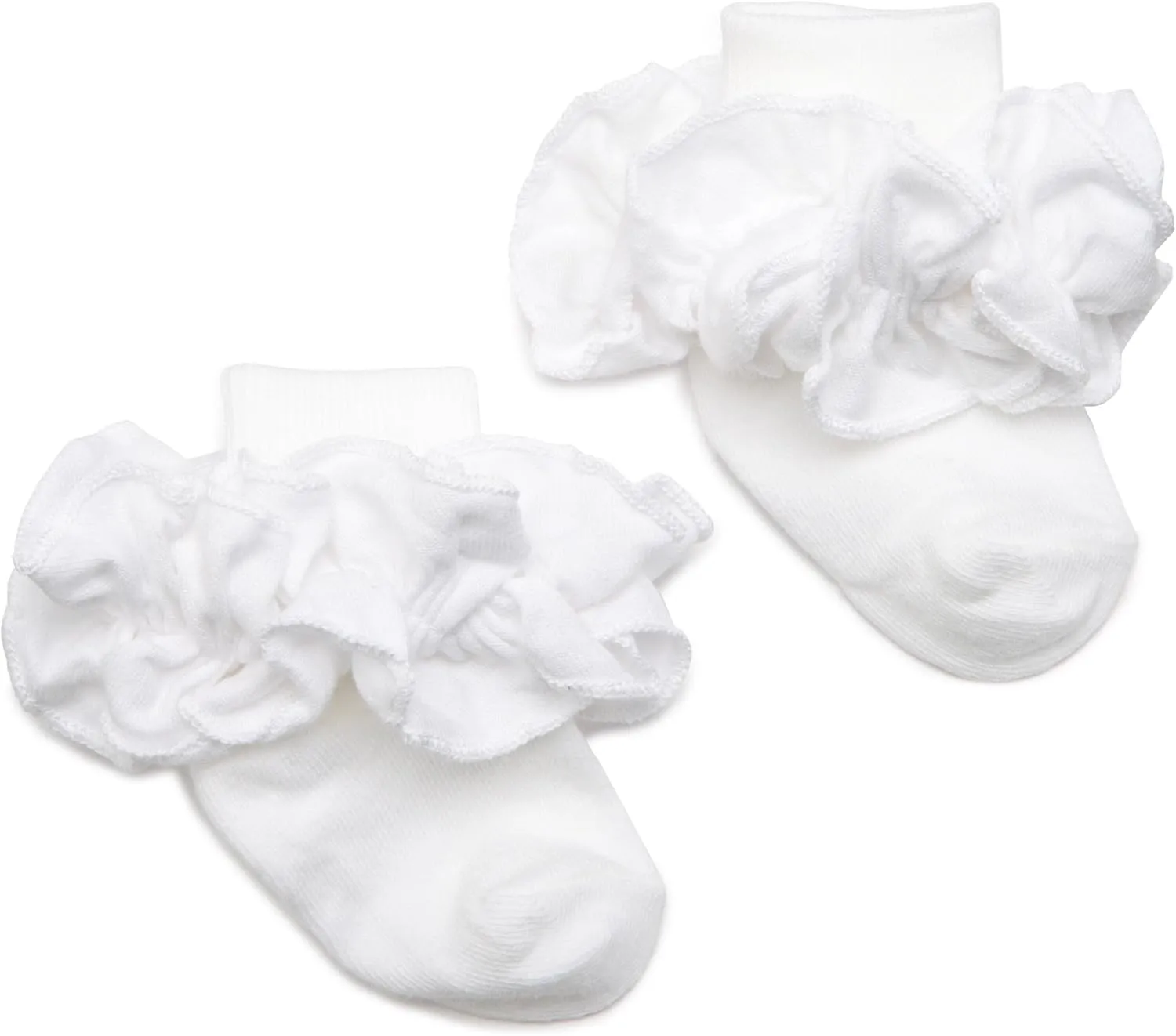 Jefferies Socks Double Ruffle Turncuff Sock, White