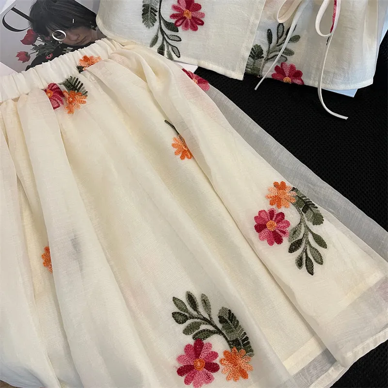 Lace Embroidered Floral Mesh Set