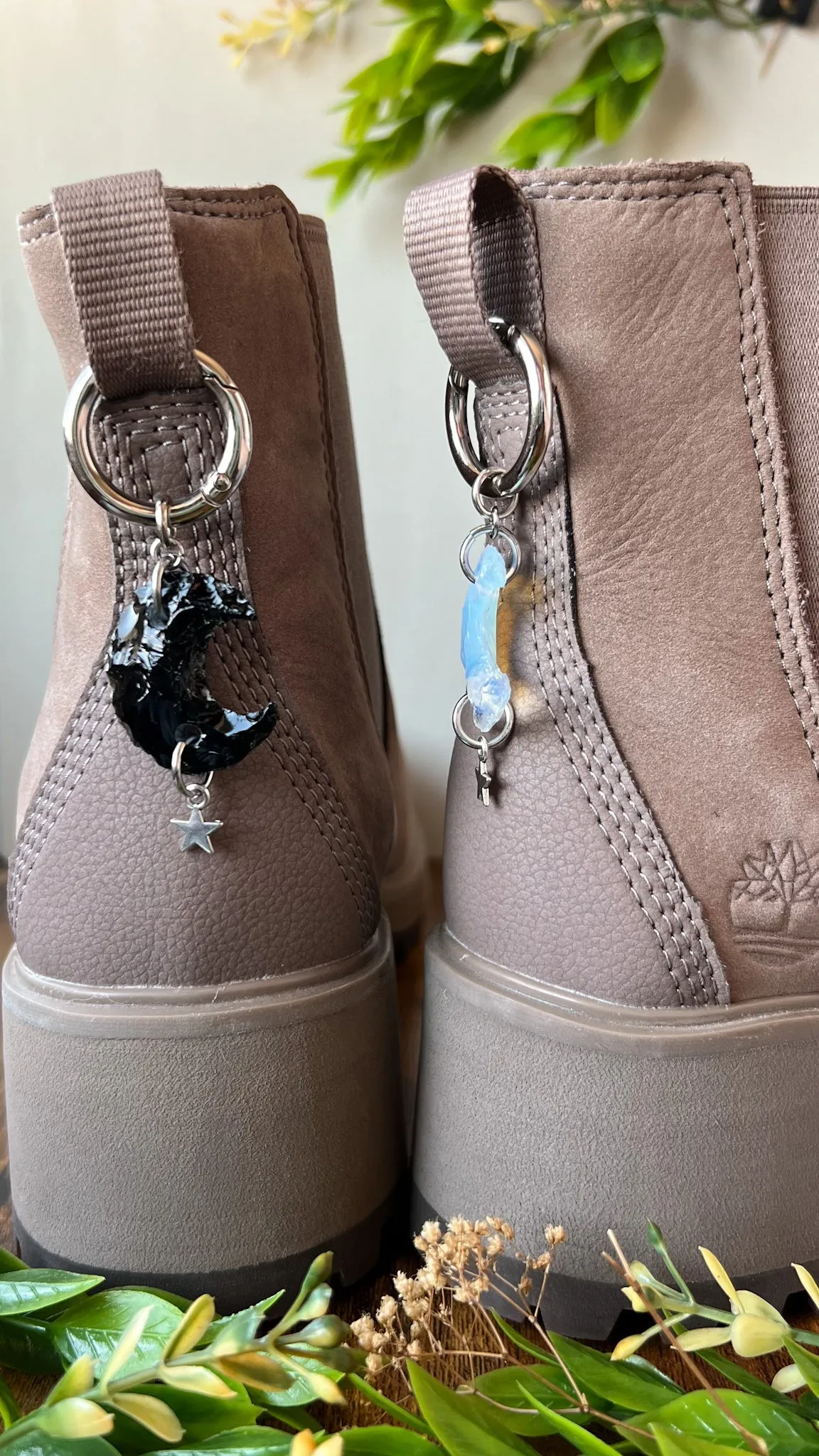 Mini Crescent Crystal Moon Boot Charm, Pull Loop Shoe Accessory, Crystal Shoe Keychain
