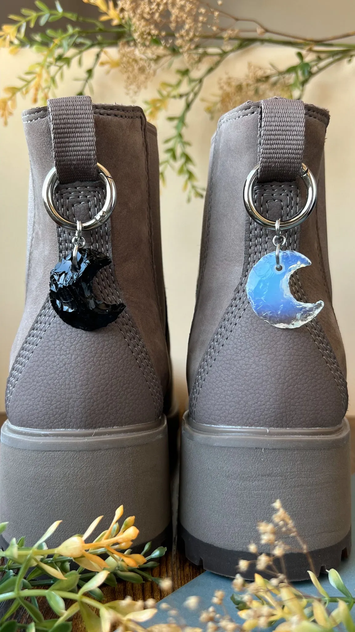 Mini Crescent Crystal Moon Boot Charm, Pull Loop Shoe Accessory, Crystal Shoe Keychain