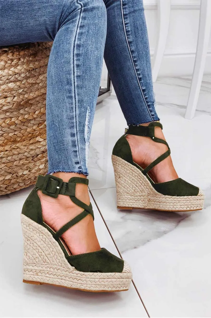 MORRIS - Espadrilles verdi con zeppa e fasce ad incrocio