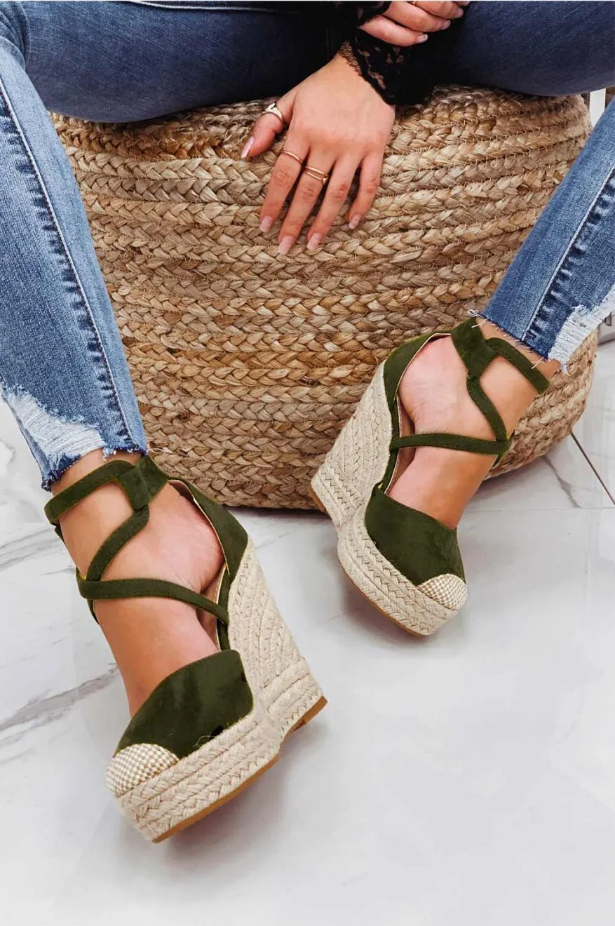 MORRIS - Espadrilles verdi con zeppa e fasce ad incrocio