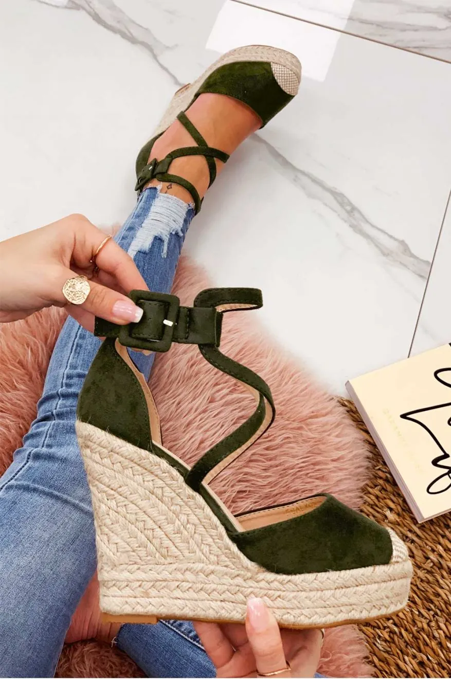 MORRIS - Espadrilles verdi con zeppa e fasce ad incrocio