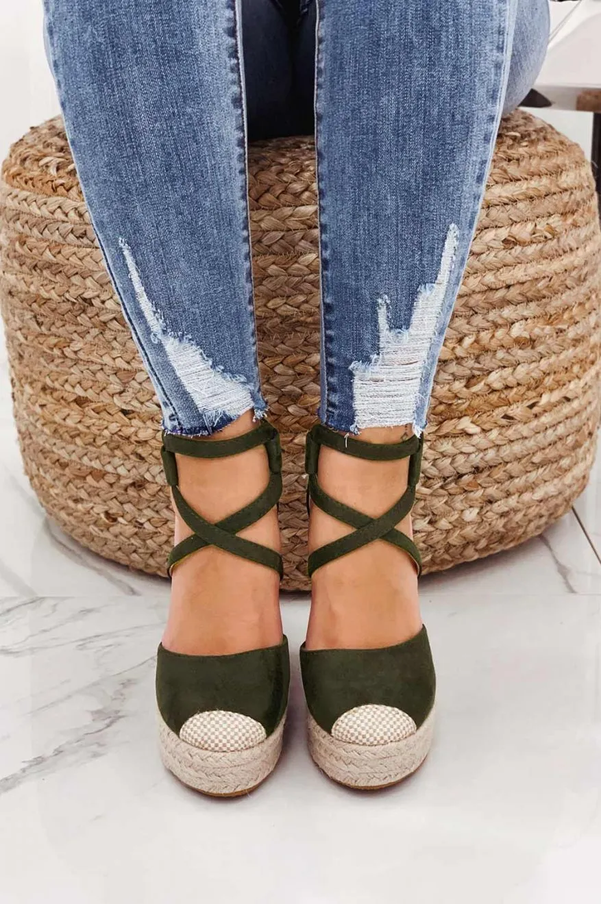 MORRIS - Espadrilles verdi con zeppa e fasce ad incrocio
