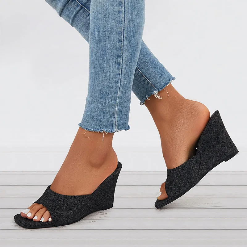 Sohiwoo  Open Toe Wedges Heel Mules Slip on Backless Sandals