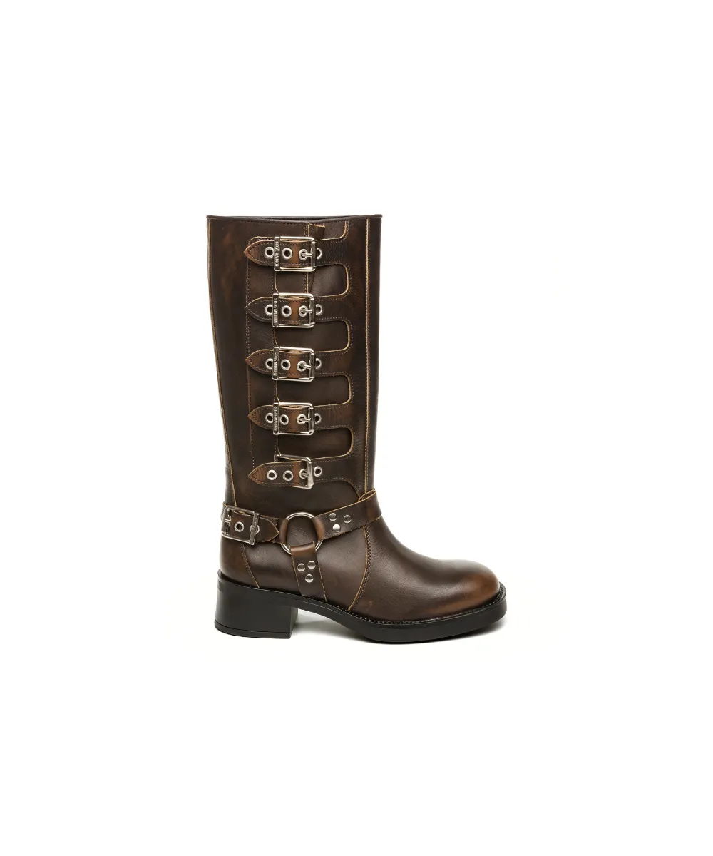 STEVE MADDEN BATTLE LEATHER BOOTS