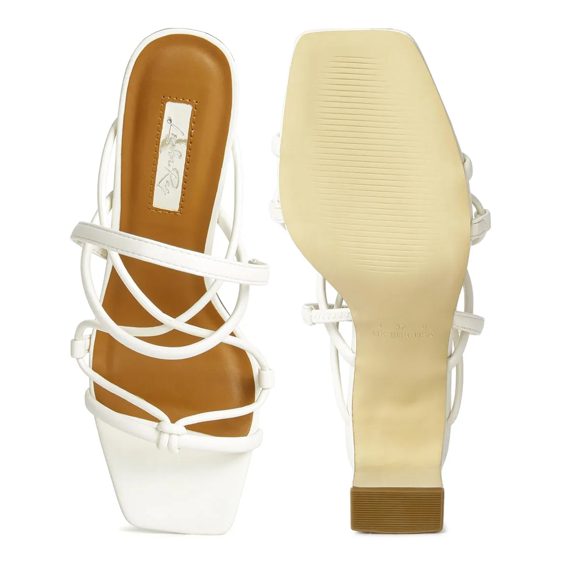 Two Strings Slingback Mid Heel Block Sandals