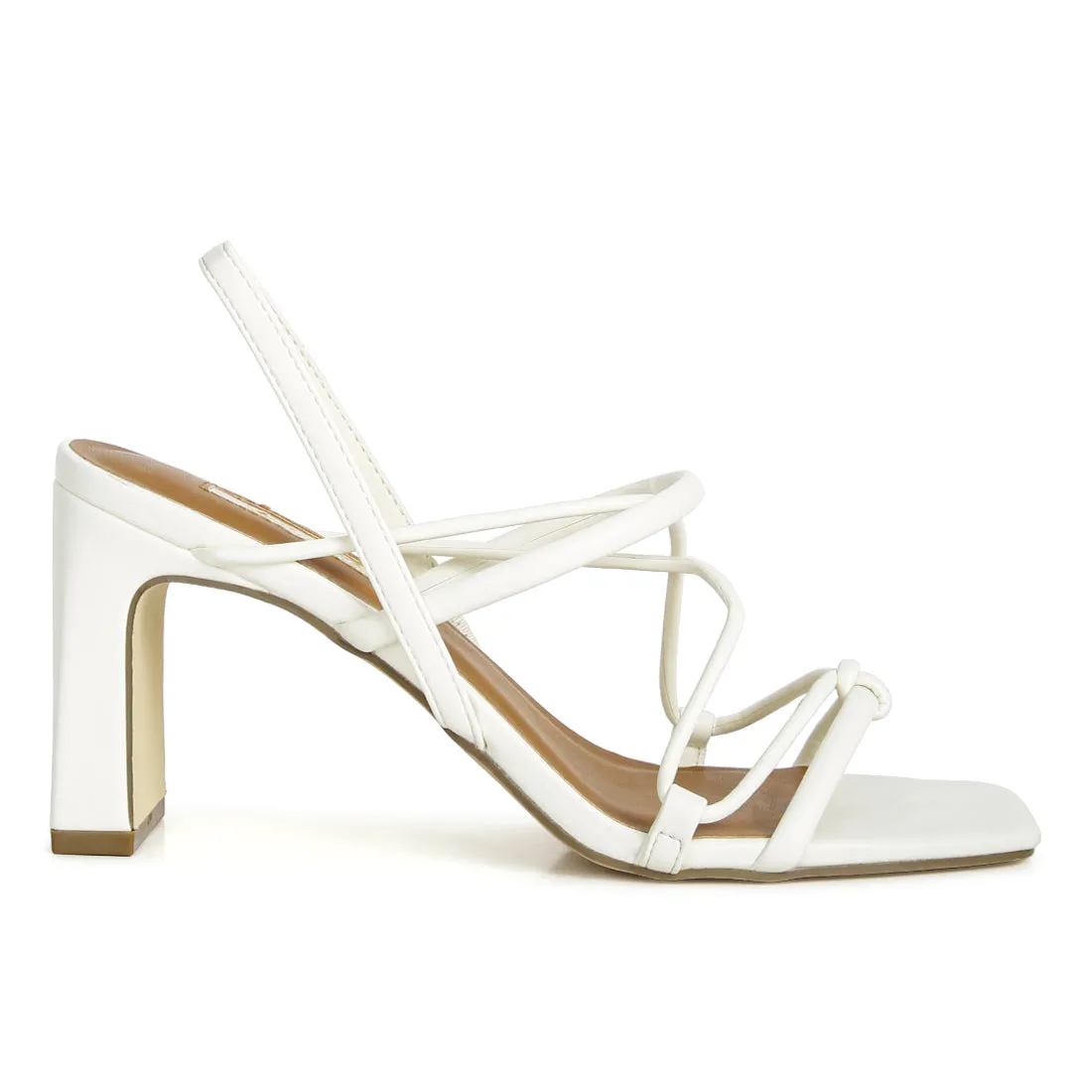 Two Strings Slingback Mid Heel Block Sandals