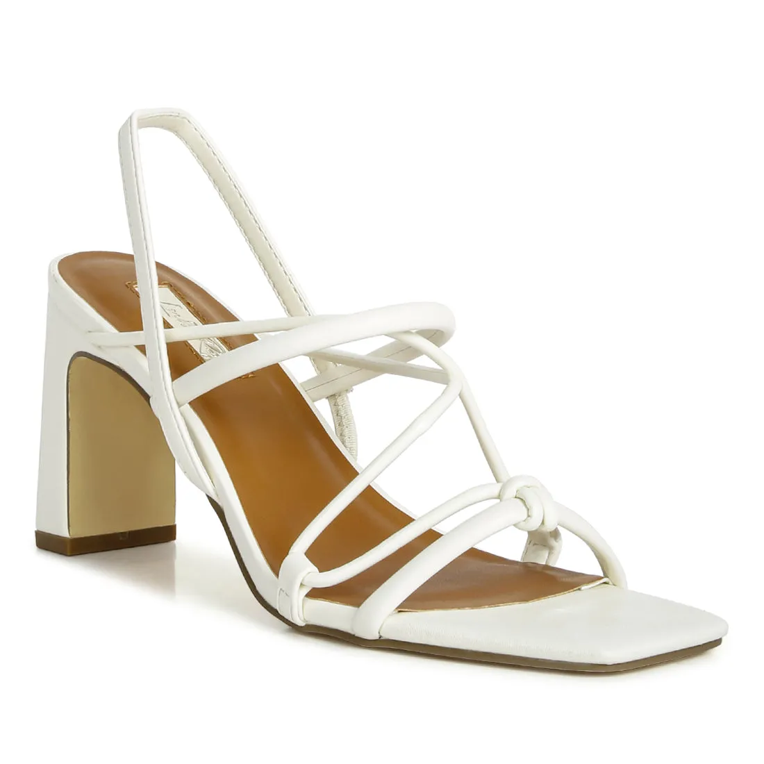 Two Strings Slingback Mid Heel Block Sandals