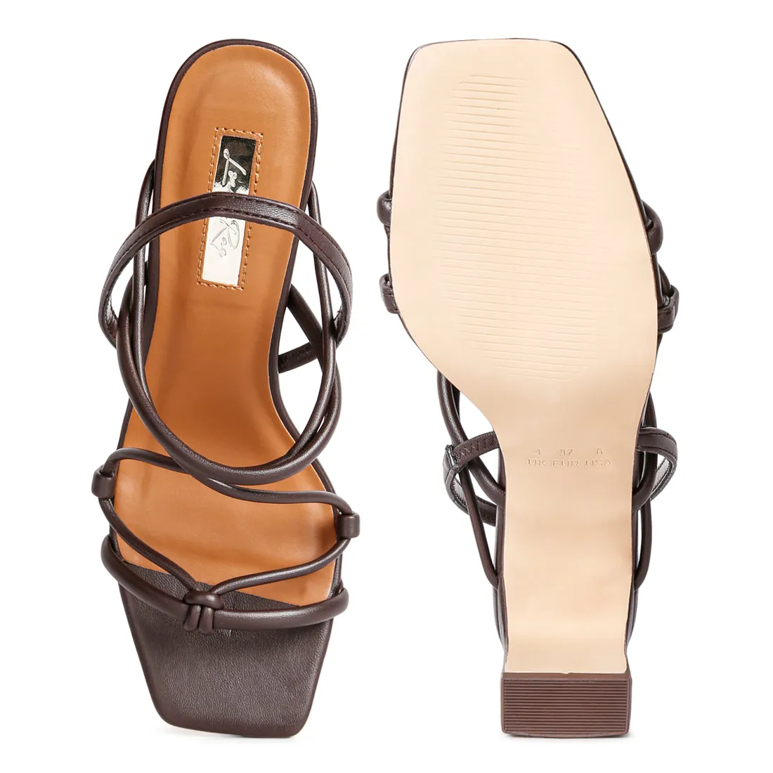 Two Strings Slingback Mid Heel Block Sandals