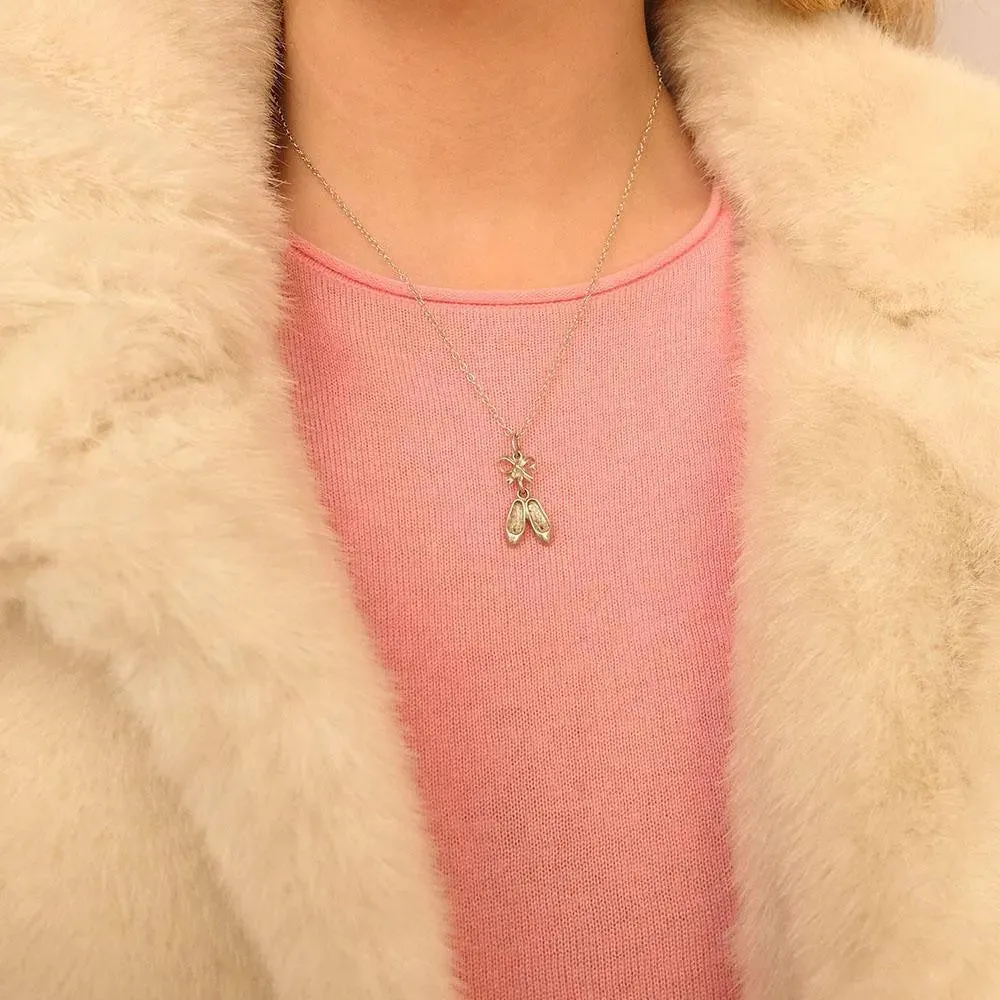 Vintage 1970's Sterling Silver Ballet Shoes Charm Necklace