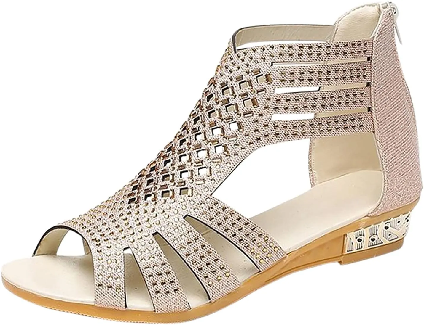 Wedge Sandals For Women Low,Comfortable Walking Sandals for Women Up Zip Out Hollow Crystal Outdoor Shoes Women's Womens Sandals Comfortable Boho Orthopedic Sandals Casual