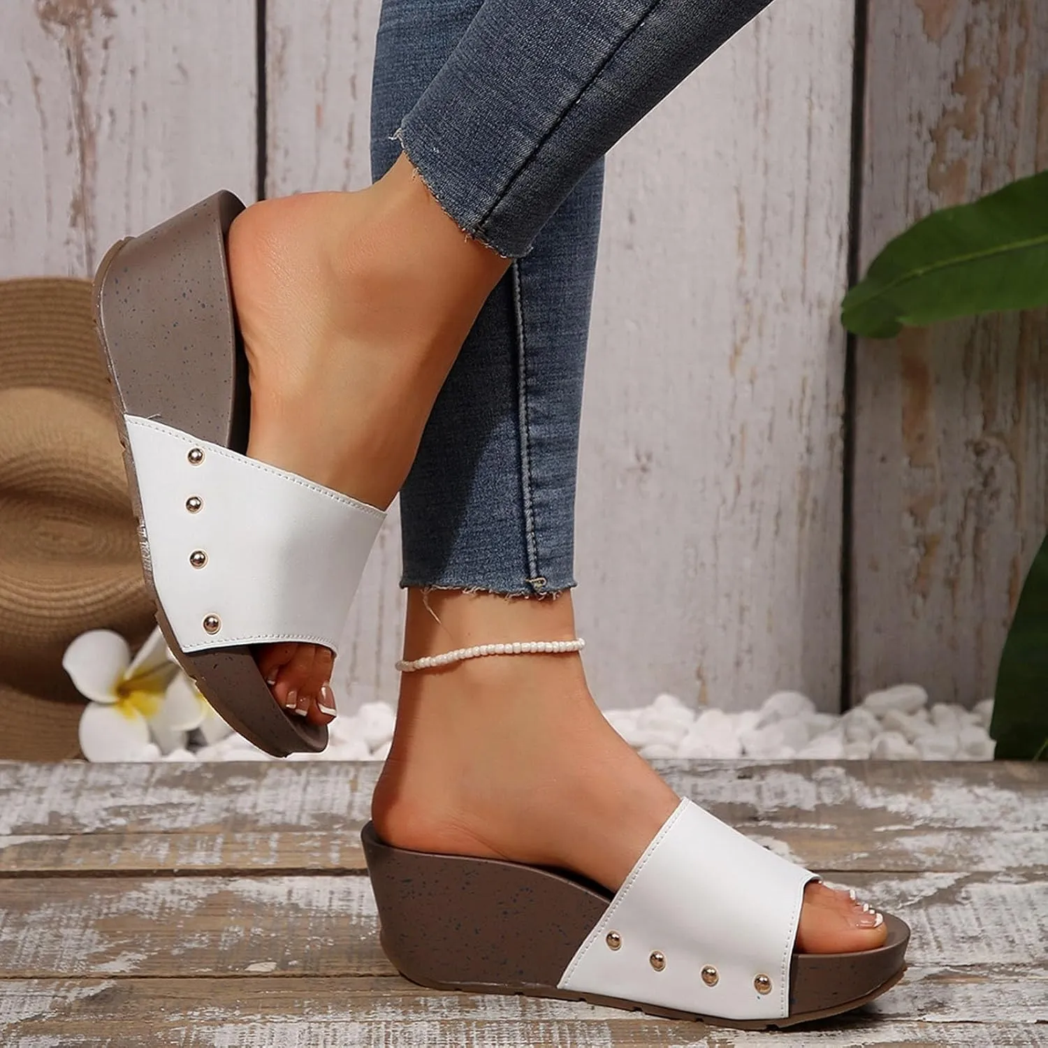 Womens Orthopedic Platform Wedge Sandals with Arch Support Summer Open Toe Fish Mouth Fashion Casual Slippers Comfortable Walking Slip On Beach Vacation Travel Working Shoes